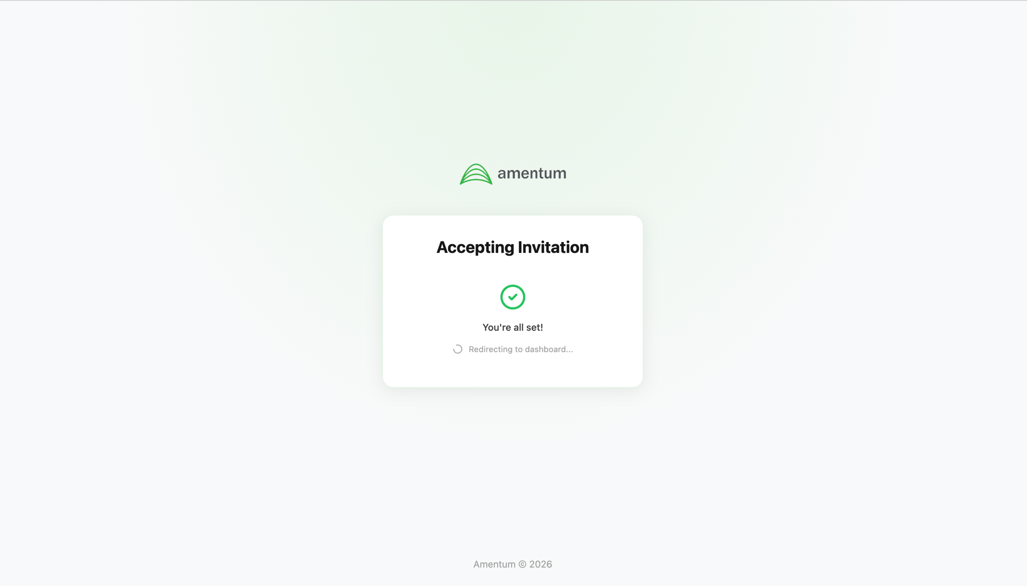 The account activation page confirming the invitation was accepted