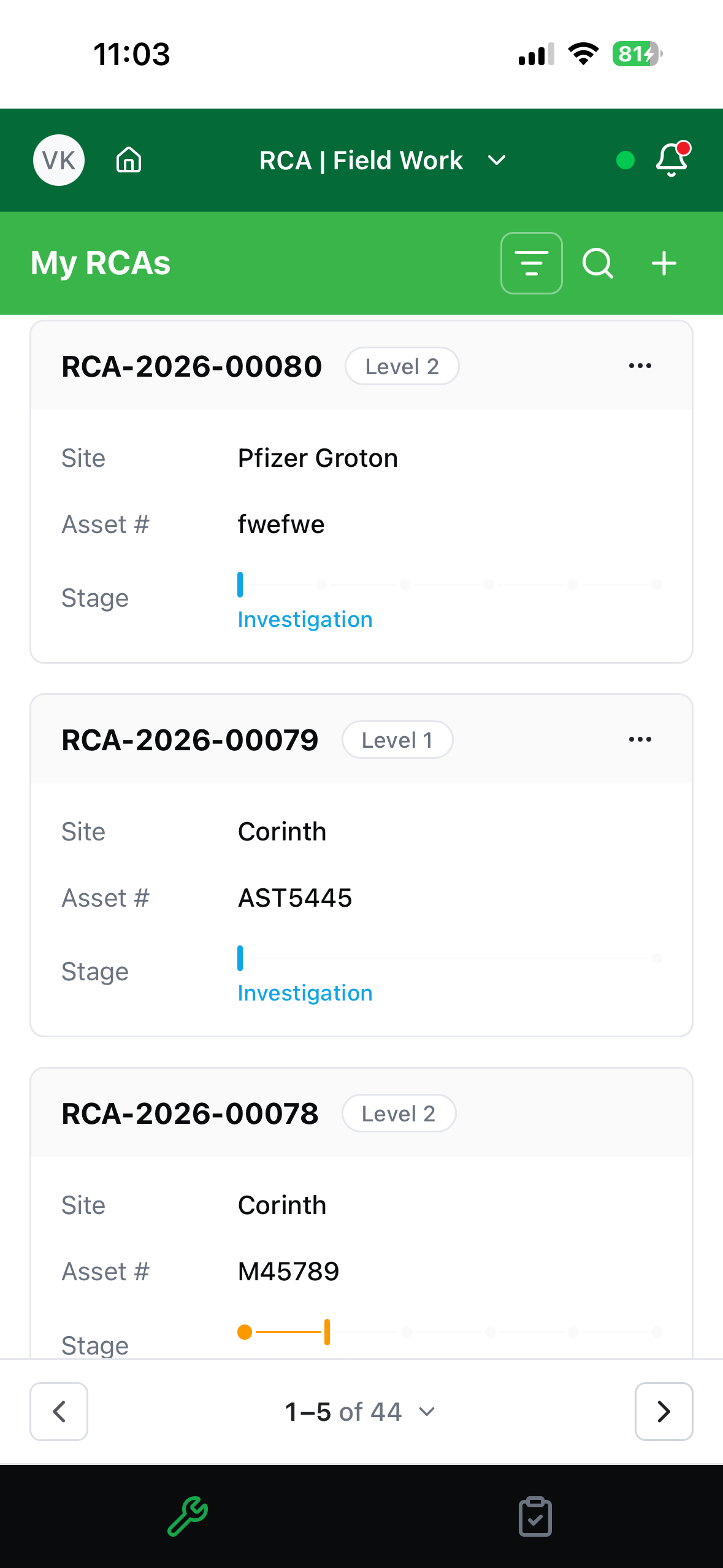 The Field-Work header and bottom tabs