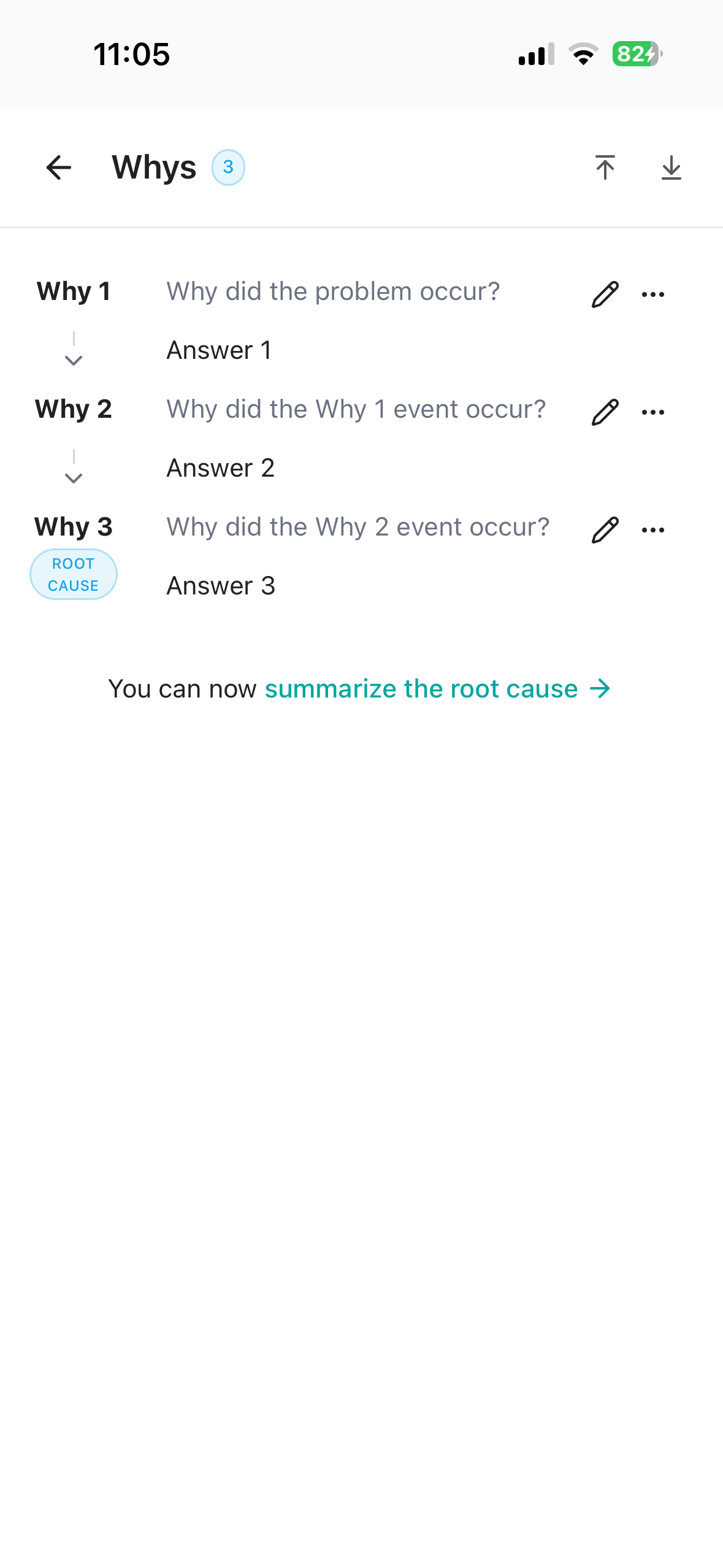 The Whys carousel with an answered why card