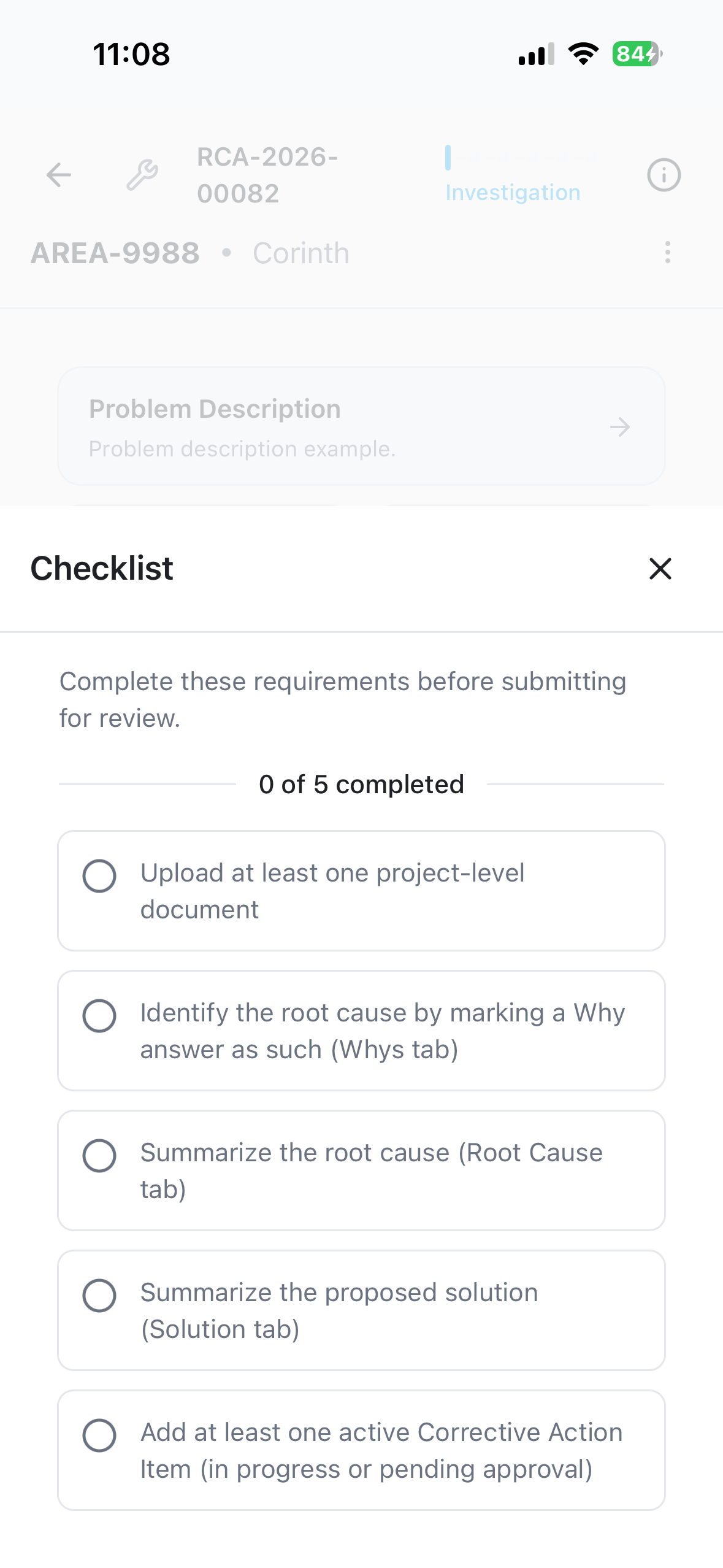 The Level 2 checklist and Submit for Initial Review button